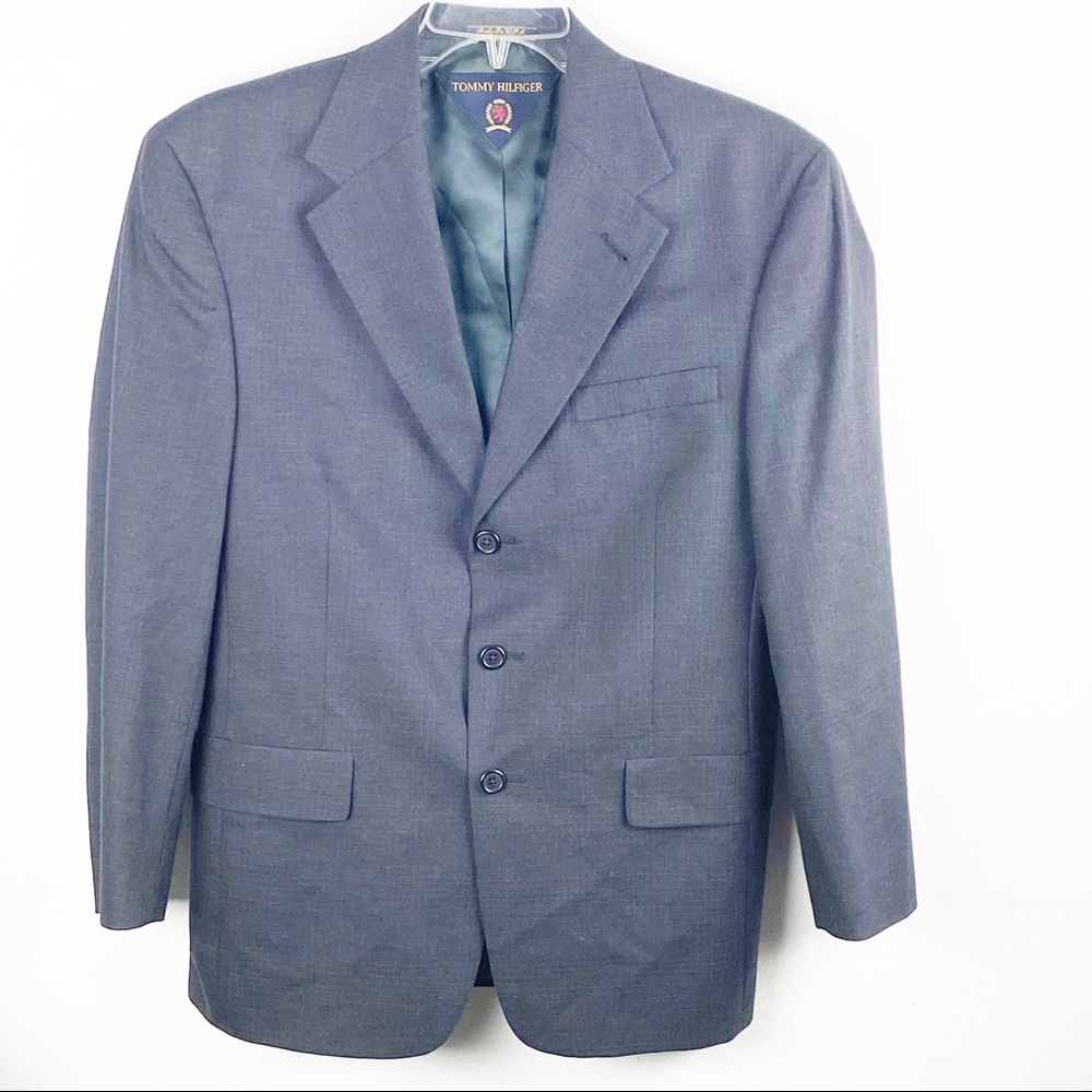 TOMMY HILFIGER Navy Wool Striped Blazer Sports Coat, Size 38S